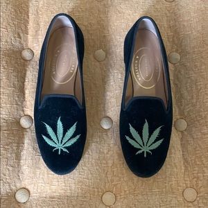 Cannabis embroidered shoes by Stubbs and Wooten.